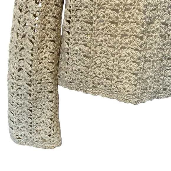 Vintage boho cottage crocheted handknit tan cardigan - Picture 3 of 5